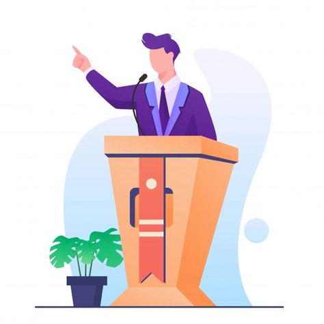 Speech man on podium illustration | Premium Vector #Freepik #vector #man #hands #meeting #person Speaking Illustration, Public Speaking Aesthetic, Podium Illustration, Demonstration Speech, Business Symbols, Man Hands, Public Speech, Technology Theme, Protest Posters