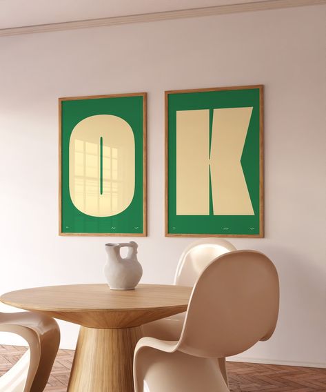 OK Typography Set of 2 Art Print, Green Trendy Retro Wall Art, Mid Century Modern Decor Color Block Wall Art Funky Prints Digital Download - Etsy Color Block Wall, Wall Art Funky, Funky Prints, Art Funky, Mcm Art, Dorm Room Walls, Eclectic Gallery Wall, Office Artwork, Art Mid Century Modern