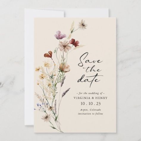 Boho Save The Date Flat Card #zazzle #weddinginvitations #birthdayinvitations #babyshowerinvitations #zazzleinvitations #monogram #businesscards #graduation #homedecor Safe The Date, Boho Save The Date, Wildflowers Wedding, Wildflower Wedding Invitations, Floral Save The Dates, Save The Date Photos, Wedding Invitations Boho, Simple Invitation, Foil Invitations