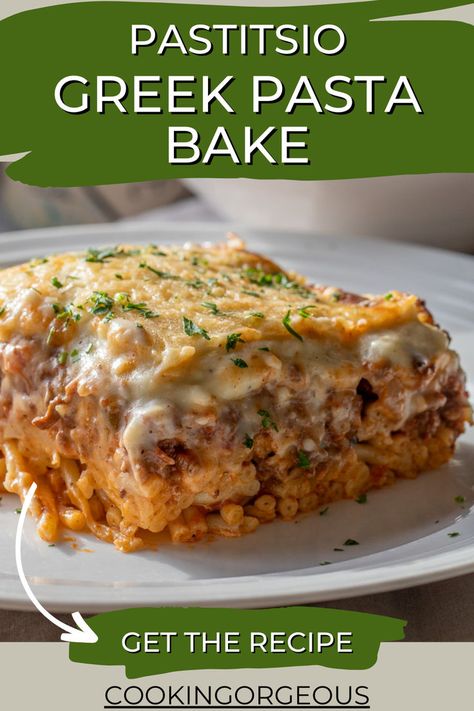 Greek casserole dish made with pasta, meat sauce, and topped with bechamel sauce. Pastitsio Recipe Authentic, Pastitsio Recipe, Greek Pastitsio, Greek Moussaka, Greek Lasagna, Meat Ragu, Armenian Food, Pasta Bake Recipe, Béchamel Sauce