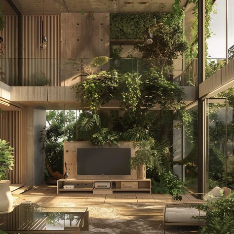 we have the botanical gardens at home 🌿👌 - This biophilic apartment building brings the serenity of a botanical garden right to your doorstep. Imagine living inside your own personal greenhouse, a blend of nature and architecture 🏛️🌱 - #biophilicdesign #verticalgardens #apartmentherapy #greenlivingtips #indoorgreen #greenhouselife #naturearchitecture #urbanarchitecture #earthyvibes #courtyardgarden #biophilicarchitecture Biophilic Apartment Design, Nature Inside Architecture, Nature Inside Home, Industrial Biophilic Design, Biophilic Apartment, Biofilia Interior Design, Personal Greenhouse, Biophilic Design Interiors, Botanical House