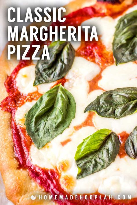 Classic Margherita Pizza! Delicious classic-crust pizza topped with crushed tomatoes, garlic, mozzarella, and basil. So simple to make and absolutely delicious! | #ad #Pillsbury @Pillsbury HomemadeHooplah.com Margherita Pizza Recipe, Margarita Pizza, Classic Pizza, Pizza Margherita, Low Fodmap Recipes, Margherita Pizza, Fodmap Recipes, Pizza Night, Pizza Stone