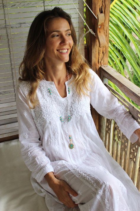 Excited to share this item from my #etsy shop: White Ibiza tunic dress in muslin cotton with hand embroidery #clothing #women #blouse #beachweddingdress #kaftan #whitetunic #whitebohokaftan #whitedress #whitebohodress Full Moon Meditation, Moon Meditation, Style Ibiza, White Tunic Dress, Yoga Woman, Chikan Embroidery, Silk Cocoon, White Loungewear, Ibiza Dress