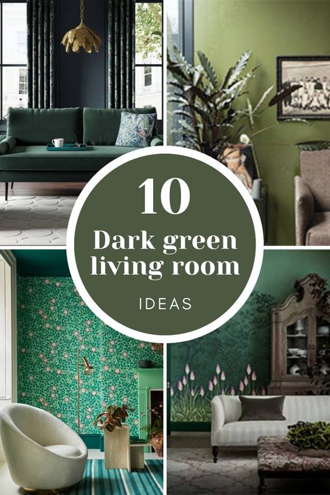 examples of dark green living room ideas Green Feature Walls Living Room, Dark Green Living Room Ideas Accent Wall, Green Paint Ideas For Living Room, Green Wallpaper Living Room Ideas, Green Natural Living Room Ideas, Green Walls Green Curtains, Dark Green And Gray Living Room, Dark Green Decor Living Room, Dark Green Lounge Living Rooms