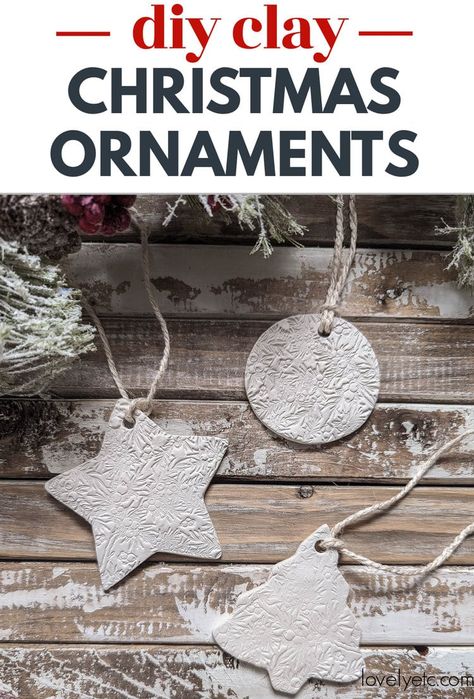 How To Make Air Dry Clay Christmas Ornaments, Diy Air Dry Clay Christmas Ornaments, Stamped Clay Ornaments, Easy Clay Christmas, Homemade Clay Ornaments, Air Dry Clay Ornaments Diy, Clay Tree Ornaments, Diy Clay Christmas Ornaments, Clay Ornaments Diy