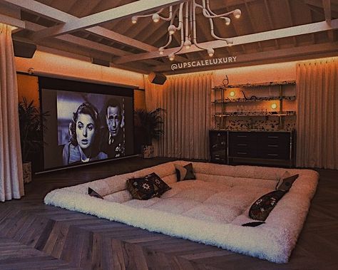 Hidden Movie Theater Room, Couch Pit Movie Rooms, Small Theater Room Ideas On A Budget, Hidden House Features, House Cinema Room, Cozy Movie Room, Home Theater Room Design, Luxury Bedrooms, Theater Room Design