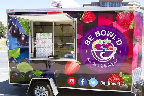 Be Bowl'd - a Utah food truck making acai bowls with fresh fruit and granola. Acai Bowl Food Truck, Acai Food Truck Ideas, Acai Food Truck, Smoothie Truck Ideas, Smoothie Food Truck, Cafe Smoothie, Acai Bar, Fruit Truck, Juice Truck