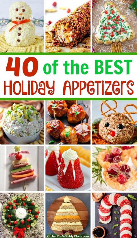 40 of the BEST Christmas Appetizers Creative Christmas Appetizers, Appetizers Appetizers, Holiday Appetizers Christmas, Best Christmas Appetizers, Best Holiday Appetizers, Appetizers Christmas, Cooking Party, Christmas Recipes Appetizers, Christmas Apps