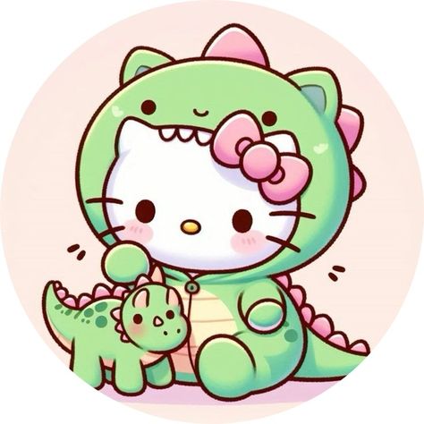 Hello Kitty Dinosaur Drawing, Cute Hello Kitty Art, Dino Hello Kitty, Hello Kitty Illustration, Hello Kitty Dinosaur, Twin Characters, Jar Of Happiness Template, Hello Kitty Halloween Wallpaper, Hello Kitty Costume