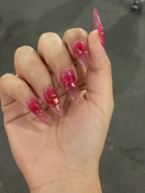 Black Pink And Red Nails, Aesthetic Jelly Nails, Jelly Acrylic Nails, Jelly Nails Aesthetic, Jelly Nails Acrylic, Asian Nails, Blush Nails, Pretty Gel Nails, Cute Gel Nails