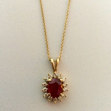 New With Tag Effy 14k Gold Necklace With Oval Ruby And Diamond Pendant. Purchased From An Estate Sale. The Oval Ruby Measures 8x6 (~1.5 Carats) Aa Grade Surrounded By 14 Diamonds. Total Length Of Necklace Is 15.5” Gold Necklace With Red Stone, Ruby And Diamond Pendant, Gold And Ruby Jewelry, Simple Ruby Necklace Designs, Ruby And Gold Jewelry, Ruby Pendant Design, Ruby Jewelry Necklaces Gold, Red Jewelry Necklace, Ruby Locket