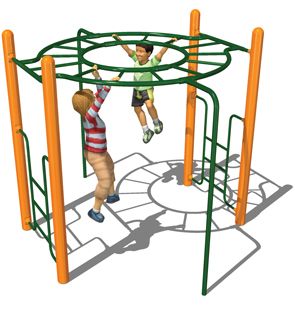 Monkey Bars Connected in a Circle with Ladders and Exit Poles    The 360° Orbital Horizontal Ladder Playground Component (http://www.belson.com/orbitl.htm) makes developing upper body strength and agility a whole lot more fun. Featuring endless overhead monkey bars that continue in a circle promoting interaction with other kids. Church Playground, Playground Climber, Cool Playgrounds, Public Playground, Antique Phone, Commercial Playground Equipment, Playground Ideas, Play Ground, Kids Outdoor Play