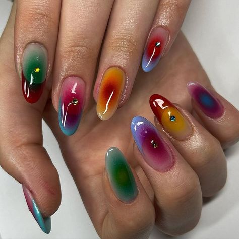 Ephemeral Tattoo, Nail Design Glitter, Airbrush Nails, Colorful Nails, Minimalist Nails, Dream Nails, Fire Nails, Funky Nails, Pretty Acrylic Nails