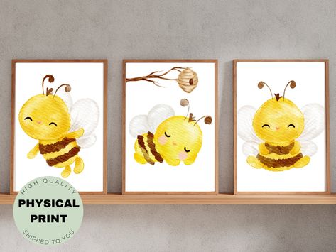 Bee Nursery, Bee Artwork, Bee Wall Art, Bee Illustration, Bee Wall, Playroom Wall Art, Playroom Wall, Set Of 3 Prints, Wall Art Nursery