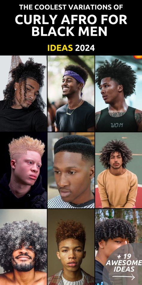 Elevate your grooming routine with our exclusive collection of 19 Standout Curly Afro Hairstyles for Black Men in 2024. Dive into a world of texture and dimension, from short and sassy curls to bold and beautiful afros. Whether you're into braids or prefer a more natural aesthetic, our guide offers a plethora of styling options to suit your taste. Mens Afro Hairstyles, Afro Men Hairstyles, Short Afro Hairstyles Men, Black Men Afro Hairstyles, Natural Hairstyles For Black Men, 4c Hairstyles Men, Curly Afro Men, Black Men Curly Hair, Curly Hair Black Men