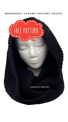 EASY Crochet SNOOD like Wednesday Addams (FREE PATTERN) Crochet Snood Wednesday, Crochet Hooded Snood, Snood Pattern Crochet Free, Enid Snood Crochet Pattern, Crochet Patterns Beanie Free, Easy Crochet Snood Free Pattern, Crocheted Snood, Snood Wednesday, Easy To Crochet