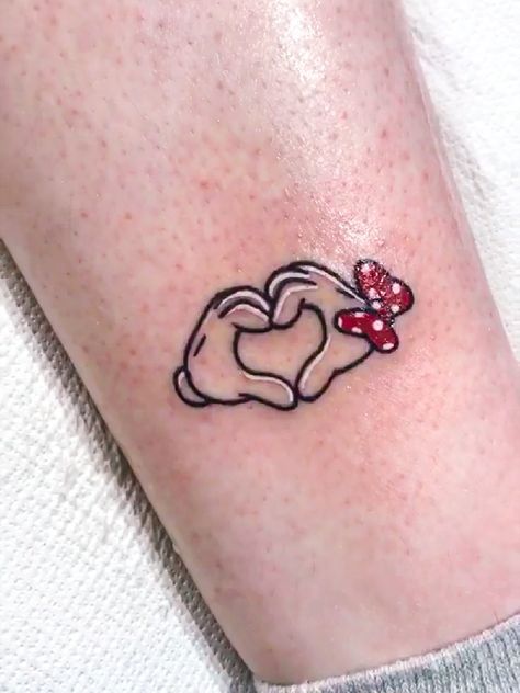 Mickey, Minnie, Hands, Heart, Tattoo, Disney, Bow Mickey Heart Hands, Minimalist Mickey Tattoo, Small Mickey Tattoo, Mickey Hands Tattoo, Sorcerer Mickey Tattoo, Hidden Disney Tattoo, Mickey And Minnie Tattoo, Disney Key Tattoo, Subtle Disney Tattoos