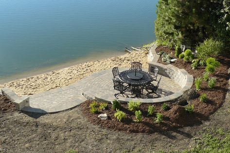 Portfolio | Rosendo Landscaping Hillside Retaining Wall, Lakefront Landscaping, Lake Landscaping, Patio Installation, Lake Dock, Lakeside Living, Pond Landscaping, Lake Living, Lake Beach