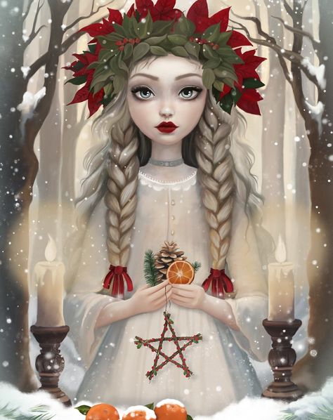 Yule Illustration, 8 Sabbats, Solstice Art, Pagan Christmas, Pagan Yule, The Wheel Of The Year, Wheel Of The Year, Christmas Wallpaper Backgrounds, Eclectic Witch