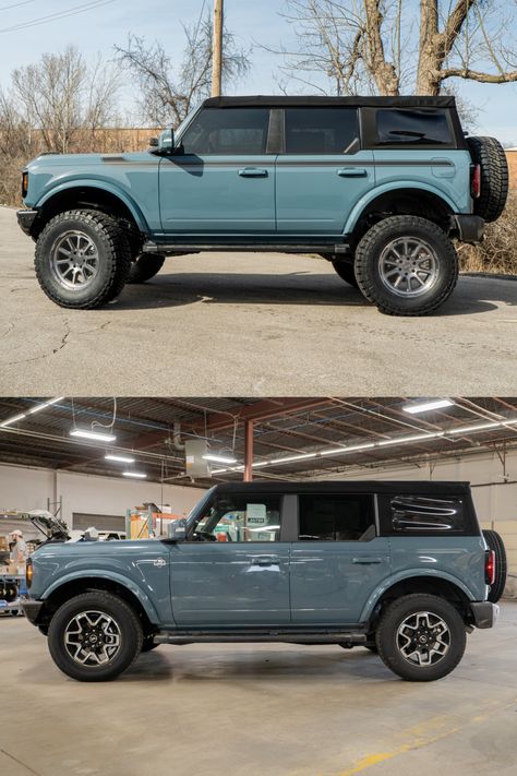 Before and after images of a custom lifted 2022 Ford Bronco build. Bronco Mods, Custom Ford Bronco, Ford Bronco Lifted, Ford Bronco Custom, 2022 Ford Bronco, Bronco Custom, Bronco Car, Bronco Truck, New Bronco