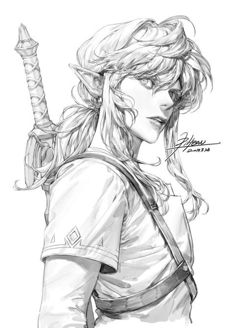 ArtStation - Line Drawing, pilyeon . Zelda Art, Character Sketches, Arte Sketchbook, Kpop Fanart, A Drawing, Art Reference Poses, Art Paint, Character Drawing, Character Design Inspiration