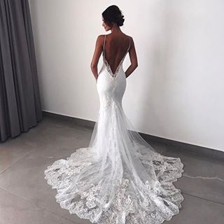 Beautiful dress 😍 @emilyshak via @fashionzine Spaghetti Strap Wedding Dress Lace, Boho Wedding Dress With Sleeves, Backless Lace Wedding Dress, Spaghetti Strap Wedding Dress, Pnina Tornai, Mermaid Wedding Dresses, Wedding Dresses With Straps, Backless Wedding, Lace Mermaid