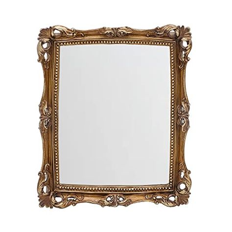 Square Vanity Mirror, Gold Mirror Vintage, Vintage Mirror Frame, Tray For Perfume, Dresser Countertop, Shield Mirror, Vintage Style Mirror, Vintage Gold Mirror, Square Wall Mirror