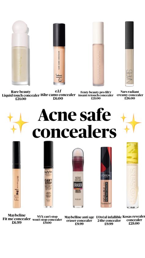 Acne safe concealers #acnesafe #skincare #makeup Acne Safe Makeup, Acne Concealer, Safe Makeup, Acne Makeup, Makeup Face Charts, Brown Skin Makeup, Makeup Help, Makeup Makeover, Drugstore Makeup