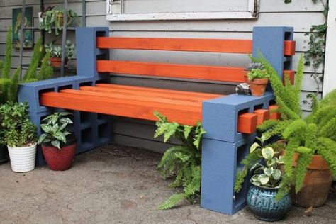 9 Must-Have DIY Patio Projects - The Cameron Team Cinder Block Furniture, Garden Diy Furniture, Cinder Block Bench, Cinder Block Garden, Outdoor Garden Bench, Cinder Blocks, Patio Projects, Diy Garden Furniture, Cinder Block