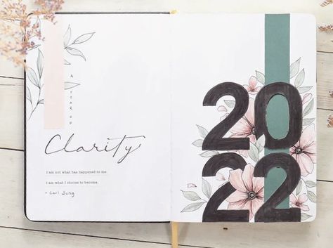 Bujo 2023 Cover Page Minimalist, Bujo Word Of The Year Layout, Bujo Yearly Cover Page, Bujo Cover Page Ideas New Year, Bujo Year Cover 2023, Bujo 2022 Cover Page, Bullet Journal 2025 Cover Page, Bujo New Year Page, 2023 Bujo Cover