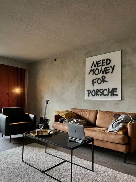 Apartment Artwork, Need Money For Porsche, Bachelor Pad Decor, Manifest Board, Amsterdam Apartment, Apartment Vibes, House Aesthetic, Future Apartment Decor, Bedroom Setup