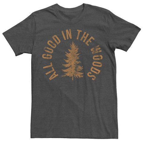 You'll love the fit & feel of this Men's All Good in the Woods Pine Tree Distressed Graphic Tee. FEATURES Crewneck Short sleevesFABRIC & CARE Cotton, polyester Machine wash Imported Size: XS. Color: Charcoal Heather. Gender: male. Age Group: adult. Camping Shirt Designs, Men's Graphic Tees, Men’s Graphic Tee, Grey Graphic Tee, Mens Tshirt Designs, Graphic Tee With Graphic Print For Camping, Camping Tshirt Ideas Funny, Outdoorsy Tshirt Design, Screen Print Graphic Tee For Camping