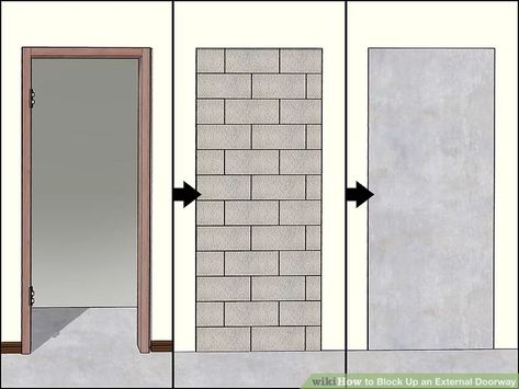 Closing Up An Exterior Doorway, Block Up Doorway Ideas, Ways To Block Off A Doorway, Blocking Doorway Ideas, Block Off Doorway Ideas, Blocking Up A Doorway, How To Open A Locked Door Without Key, Kitchenette Ideas, Cement Blocks