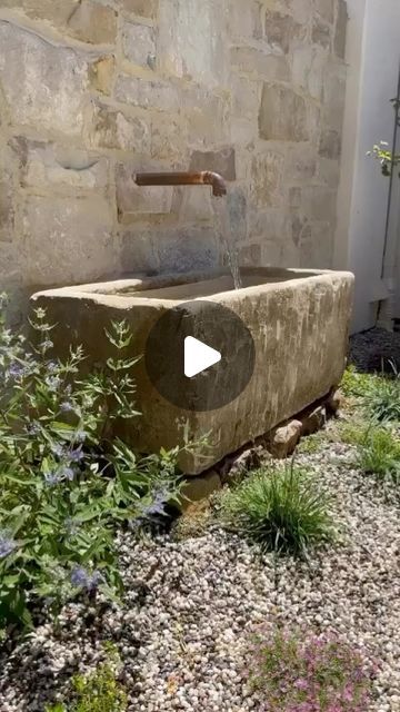 Limestone Trough Fountain, Italian Garden Landscaping, Limestone Fountain, French Cottage Garden, Horse Trough, Stone Water Features, Water Feature Wall, Water Trough, Diy Fountain