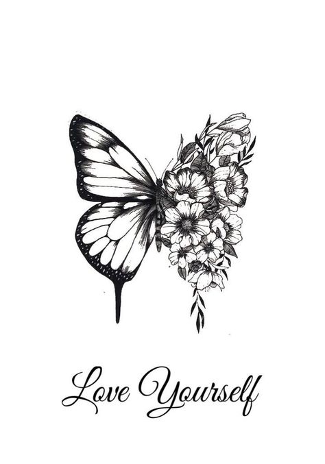 Love Tattoo Designs, Wicca Tattoo, Butterfly With Flowers, Butterfly Tattoos Images, Butterfly With Flowers Tattoo, Medium Tattoos, Butterfly Tattoos On Arm, Unique Butterfly Tattoos, Self Love Tattoo