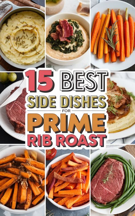 Elevate your prime rib roast with these mouthwatering side dishes! 🍴🥩 #primerib #sidedishes #foodie Sides To Go With Prime Rib Roast, Prime Rib Sides Vegetables, Prime Rib Plating, Side Dishes For Standing Rib Roast Christmas Dinners, Best Prime Rib Side Dishes, Rib Roast Sides Dishes Christmas Dinners, Prime Rib And Sides, Christmas Sides For Prime Rib, Prime Rib Menu Ideas