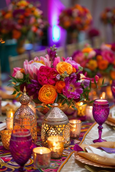 Infuse your event with the exotic charm of Morocco through our captivating table centerpieces, each a vibrant tapestry of colors and patterns. Contact us at  +91 8667799100 to craft your dream wedding with a touch of Moroccan magic. Mehndi Table Decorations, Moroccan Wedding Theme, Moroccan Theme, Moroccan Wedding, Dream Day, Moroccan Decor, Arabian Nights, Pearl Wedding, White Pearl