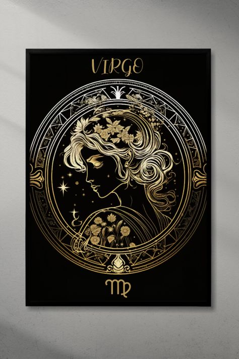 🌟 Add a touch of celestial magic to your space with this beautiful digital print! 🌟 Featuring a stunning golden outline portrait of a woman representing the Virgo zodiac sign, this piece is the perfect addition to any astrology lover's collection. 🌙✨ Instantly downloadable and ready to print, this digital artwork is an easy and affordable way to decorate your home or office. 🔥🖨️ Shop now and enjoy the magic of the stars! 💫�🛍️ #virgo #zodiacsign #digitalprint #astrology #goldendesign Zodiac Sign Artwork, Virgo Design Art, Outline Portrait, Zodiac Embroidery, Virgo Art, Virgo Zodiac Sign, Celestial Magic, Astrology Virgo, Virgo Sign