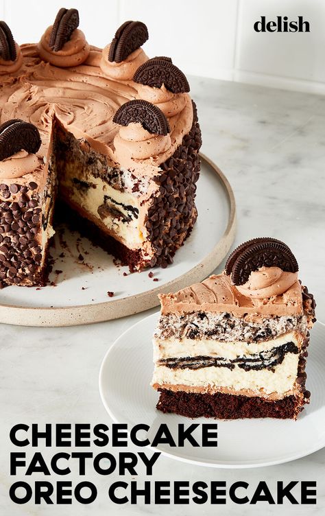 We found the secret to making The Cheesecake Factory's Oreo Cheesecake at home. Cheesecake Factory Chocolate Mousse Cheesecake, Tuxedo Cheesecake Factory Recipe, Cheesecake Copycat Recipes, Best Restaurant Desserts, Copycat Restaurant Recipes Cheesecake Factory, Cheese Factory Copycat Recipes, Copycat Cake Recipes, Layered Cheesecake Recipes, Cheesecake Factory Cheesecake Recipes