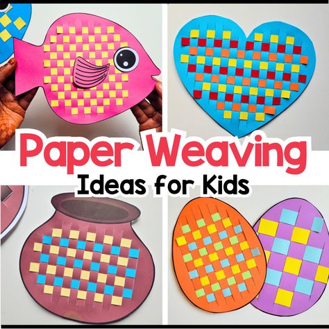 Paper Weaving Crafts for kids {Craft Templates for all} Construction Projects For Kids, Weaving For Kindergarten, Simple Weaving For Kids, Weaving Art Projects For Kids, Arts And Crafts For High School Students, Paper Weaving Ideas, Stem Art Projects For Kids, Collage Crafts For Kids, Paper Collage Art For Kids