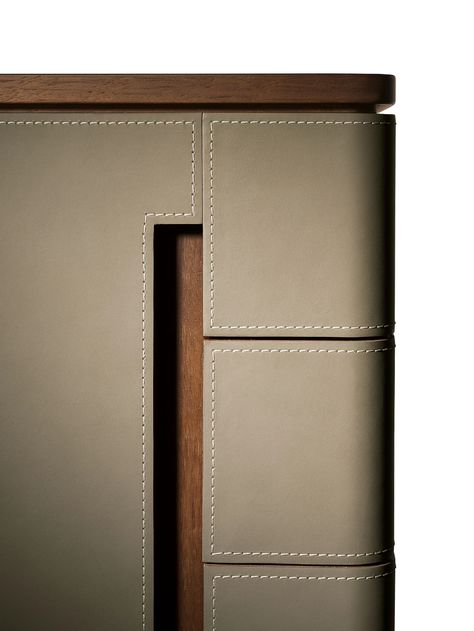 Fidelio by Poltrona Frau S.P.A. | Archello Leather Wall Panels, Leather Cabinet, Chest Of Drawers Design, Millwork Details, Drawers Design, Joinery Details, Poltrona Frau, Leather Wall, Sideboard Designs