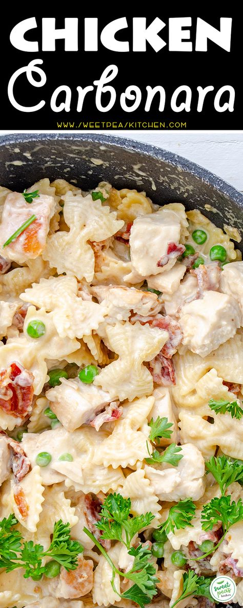 Creamy Chicken Carbonara, Chicken Carbonara Pasta, Carbonara Pasta Creamy, Chicken Carbonara Recipe, Gnocchi Dishes, Pasta Creamy, Chicken Carbonara, Carbonara Sauce, Creamy Pasta Recipes