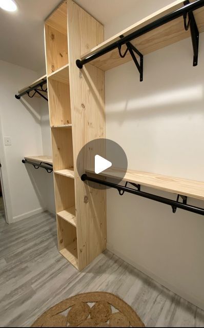 Custom Closet built-ins… Total cost $375. A similar system could be re-created in any closet (regardless of the size) with a little… | Instagram Homemade Closet, Dressing Pas Cher, Diy Closet System, Diy Walk In Closet, Rustic Closet, Diy Closet Shelves, Diy Custom Closet, Closet Makeover Diy, Make A Closet