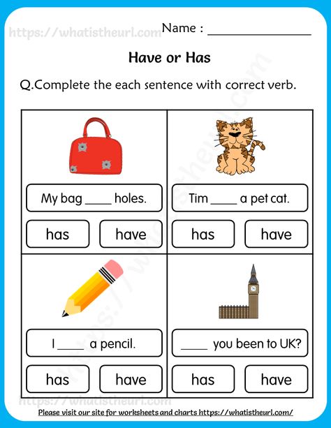 Have or Has Worksheet for Grade 2 - Your Home Teacher Has Have Worksheets, Helping Verbs Worksheet, Grade 2 English, Verb To Have, Kindergarten Pictures, Worksheet Kindergarten, English Grammar Exercises, English Grammar For Kids, Esl English