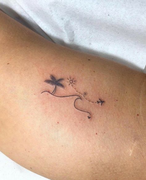 Travel Tattoo Small Ankle, Cute Florida Tattoos, Hawaii Small Tattoo, Dominican Republic Tattoo Ideas Women, Beach Travel Tattoo, Caribbean Tattoo Ideas For Women, Tattoos To Get On Holiday, Belize Tattoo Ideas, Cuban Tattoos For Women