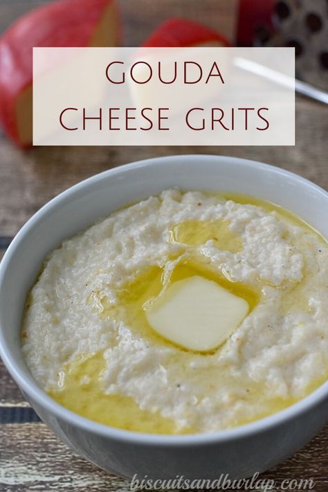 Grits With Gouda Cheese, Feta Grits, Cajun Cheese Grits, Sweet Potato Grits, Goat Cheese Grits, Easy Cheese Grits Recipe, Grits Dishes, Gouda Cheese Grits, Gouda Grits Recipe