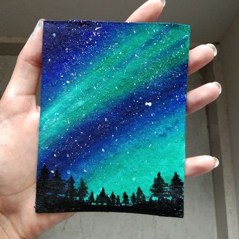 Northern Lights Painting Acrylic, Aurora Painting, Cloud Painting Acrylic, Hippie Rug, Paper Art Design, Easy Cartoon Drawings, Simple Canvas Paintings, Easy Canvas Art, Canvas Drawings