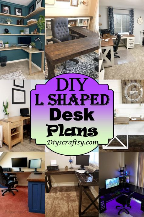 DIY L Shaped Desk Creating An L Shaped Desk, L Shape Desks For Small Spaces, Build A L Shaped Desk, Desk Organization L Shaped, Diy Large Office Desk, Corner Desk Build, Small Office L Shaped Desk Layout, Desk Building Ideas, Small L Shaped Desk Diy