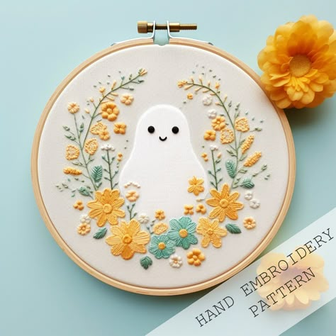 "INCREDIBLE OFFER! ACCESS TO MY ENTIRE STORE + UPDATES https://www.etsy.com/listing/1676537487 ♡ PLEASE NOTE: * This is NOT a digital file for an embroidery machine. * This is NOT a full pattern - just the template is provided, include the image of the finished design to serve as inspiration! This is a great pattern for those just starting out or comfortable with hand embroidery. ♡ This pattern comes as a print-ready PDF file with the pattern scaled to fit 6\" and 8\" hoops. ♡ WHAT YOU WILL GET: - PDF template of the design in 6 sizes. - Photo of the finished design for your inspiration - Tips on how to transfer the pattern to your fabric - Tips to prepare the embroidery hoop ♡ To use the pattern, simply download it, print the size you need, cut it out, or use a light box or window to tran Garden Embroidery Designs, Spooky Embroidery, Diy Halloween Crafts, Ghost Embroidery, Art Ghost, Garden Embroidery, Halloween Embroidery Designs, Halloween Embroidery, Halloween Diy Crafts