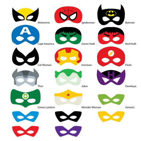 Photo Booth Props Superhero Masks DIGITAL DOWNLOAD by digital2u Super Hero Masks, Superhero Mask Template, Marvel Birthday, Superhero Classroom, Man Tattoo, Super Hero Theme, Batman Spiderman, Superhero Masks, Mask Template